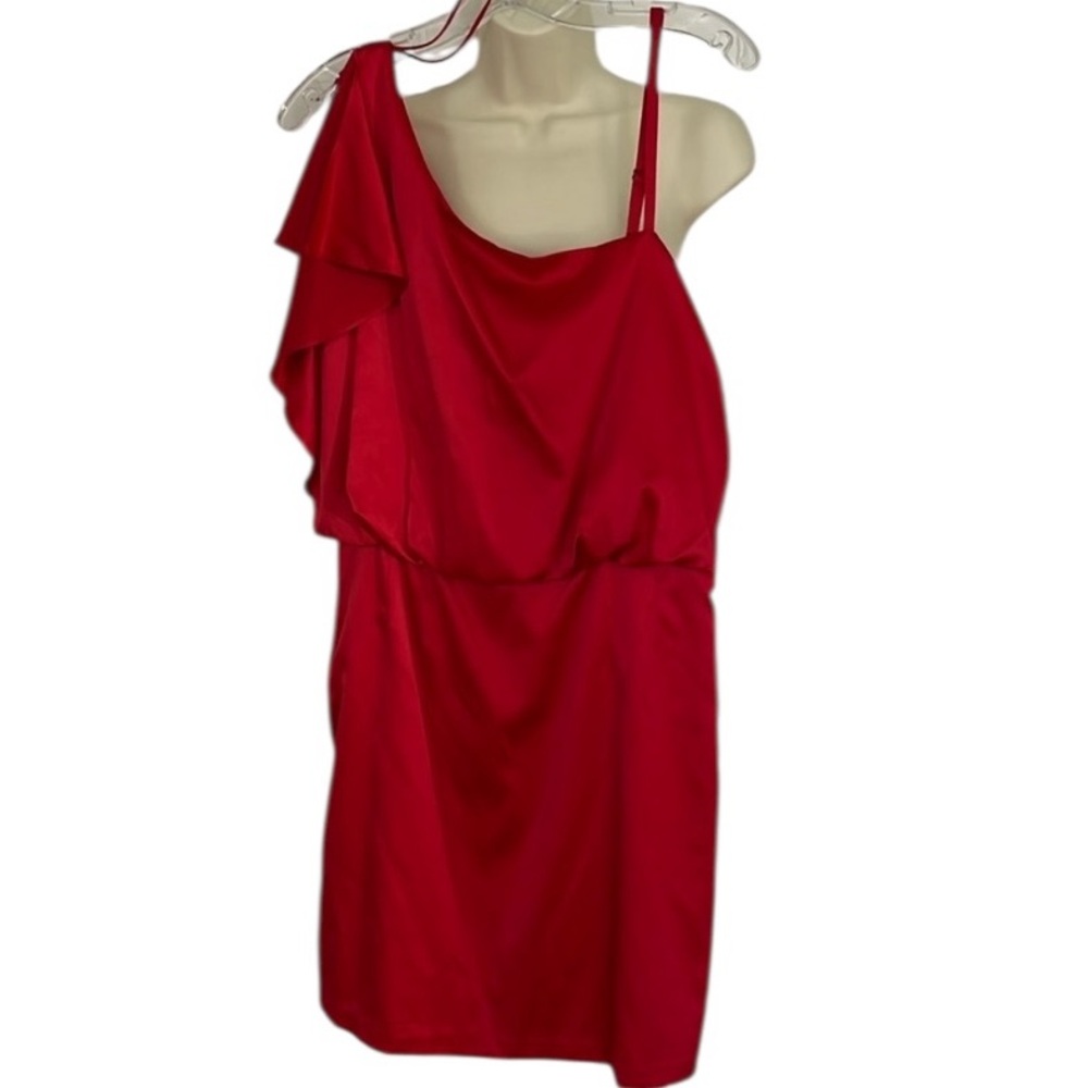 Jessica Simpson size 8 red one shoulder lined side zip dress adjustable